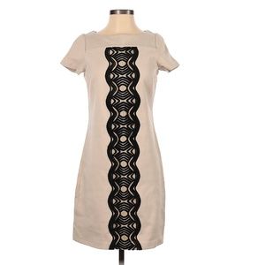 Boden Short Sleeve Beige Black Embroidered Detail Dress -sz 6